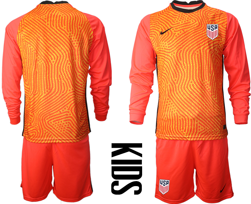 Youth 2020-2021 Season National team United States goalkeeper Long sleeve red Soccer Jersey->customized soccer jersey->Custom Jersey